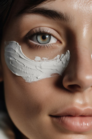 health woman skin clean up portrait care mask face skin close facial beauty. Generative AI.の素材