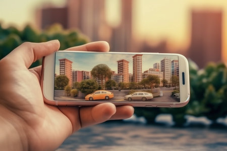 travel position mobile point location phone gps direction navigation map. Generative AI.の素材
