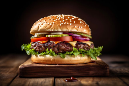 fat fast hamburger snack meat sandwich burger fast food beef food. Generative AI.の素材