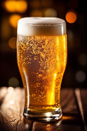 lager drink beer beverage gold glass alcohol pint foam pub. Generative AI.の素材