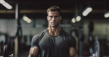training men person muscular gym exercising strong sport strength fit athletic. Generative AI.の素材