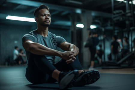 sport exercising person training group healthy fit fitness gym lifestyles. Generative AI.の素材