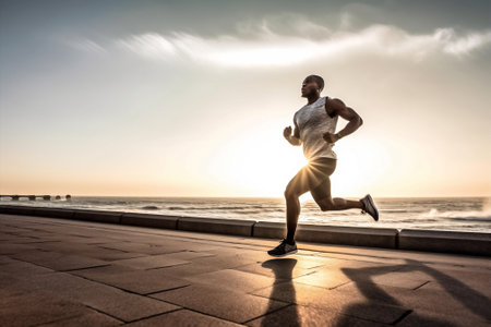 athletic runner sports lifestyle male young fitness training healthy jogger. Generative AI.の素材