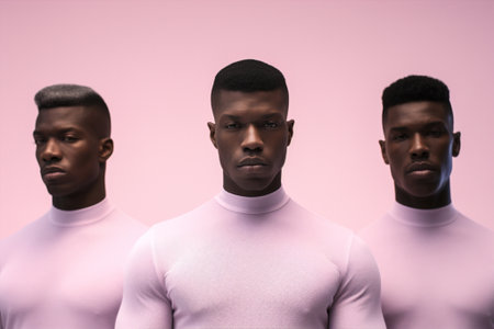 man friends portrait black pink fashion studio afro trendy lifestyle group. Generative AI.の素材