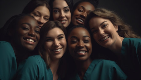 white black doctor caucasian clinic portrait health women nurse group beauty. Generative AI.の素材