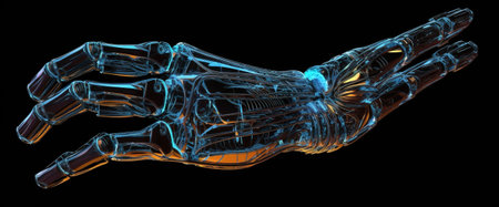 anatomy finger science body hand medicine technology robot arm human. Generative AI.の素材