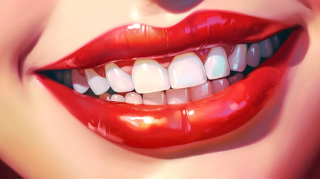 care women white beauty lips close mouth face red smile toothy. Generative AI.の素材