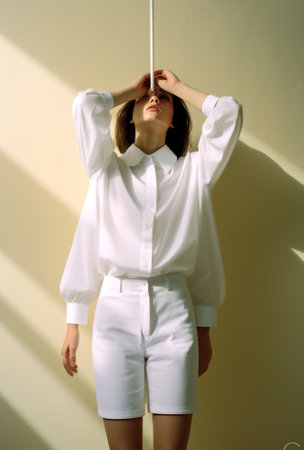 woman modern portrait clothes model trendy pretty lifestyle conceptual lady beauty. Generative AI.の素材