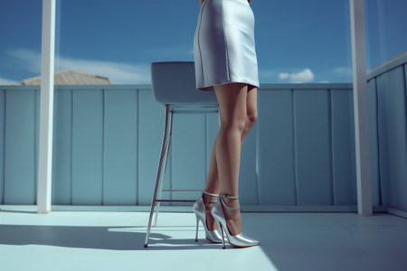 woman fashion blue shoe concept colorful model red foot leg beautiful. Generative AI.の素材