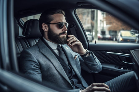 car transportation new driving young businessman inside men business adult phone. Generative AI.の素材