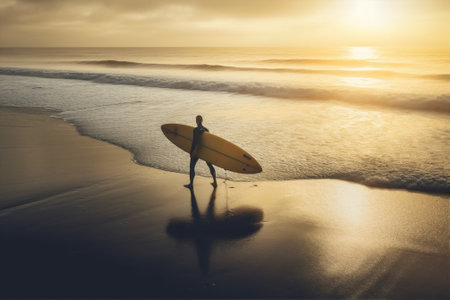man surfing person summer sea male ocean beach sport surfer surfboard. Generative AI.の素材