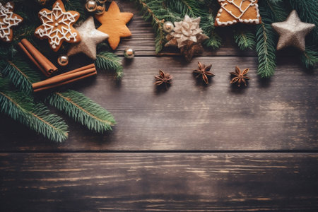 christmas year gold merry new decoration card christmas background tree snowflakes holiday. Generative AI.の素材