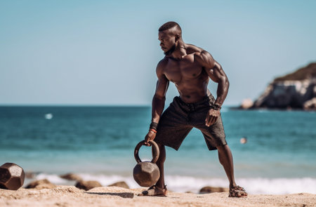 lifestyle sports training nature muscular fit athletic fitness workout exercise men. Generative AI.の素材
