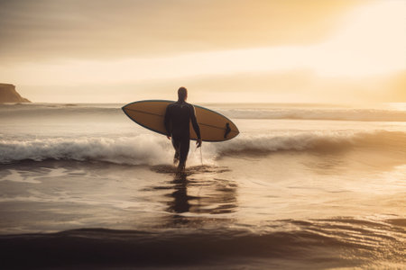 male man surfing sea beach tropical surfer person surfboard sport ocean. Generative AI.の素材