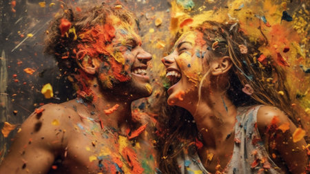 joy art face portrait paint fun childhood children happiness cheerful. Generative AI.の素材