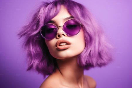 woman portrait outdoors fashion yellow beauty attractive young sunglasses pink caucasian. Generative AI.の素材