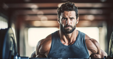 fit person men strong athletic training sport gym strength indoor exercising. Generative AI.の素材