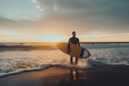 ocean man surfing surfboard curly male sport person sea beach surfer. Generative AI.の素材