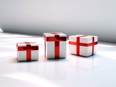 package red surprise present white gift ribbon box christmas isolated. Generative AI.の素材