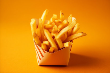 potato fat fry french food snack fries french chip background meal tasty. Generative AI.の素材