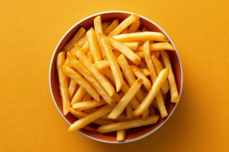 snack food background fat fry chip potato calorie french meal tasty. Generative AI.の素材