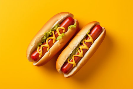 dog american fast sausage food background hot bread meat frankfurter sauce. Generative AI.の素材