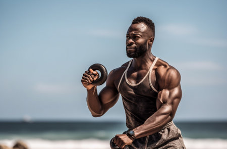 fit sports fitness athletic lifestyle training exercise men muscular workout physical. Generative AI.の素材