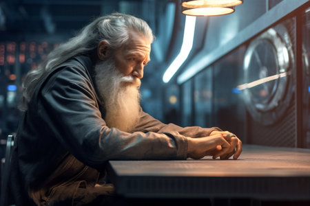 apartment son senior together father robot old sitting talking men family. Generative AI.の素材