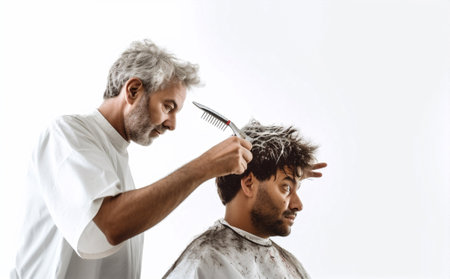 man barber hairstyle studio young guy two isolated portrait haircut beard. Generative AI.の素材