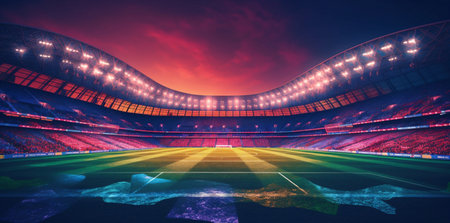 game world football arena goal light green soccer stadium sport. Generative AI.の素材