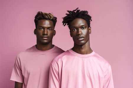 lifestyle man group modern young friends fashion black trendy portrait studio. Generative AI.の素材