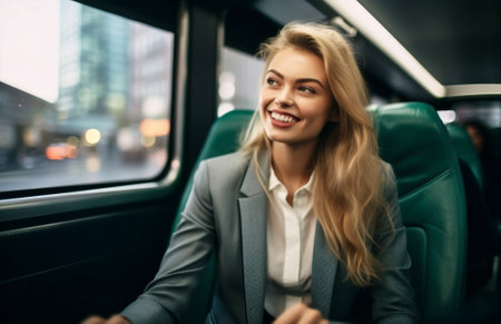 woman business auto travel happy beauty caucasian transportation car driver vehicle. Generative AI.の素材