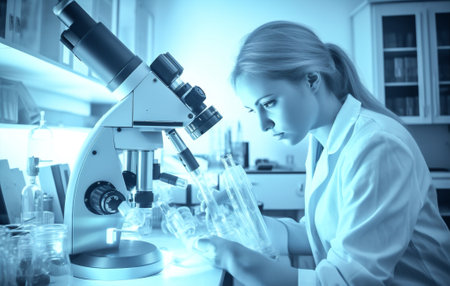medicine woman research genetic scientist person laboratory doctor science technology biology. Generative AI.の素材