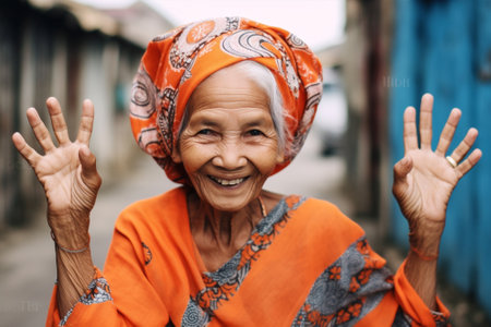 portrait woman ethnic rice traditional face old tribe culture asian smile. Generative AI.の素材