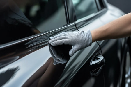 hand service shine garage car auto cleaning automobile vehicle transportation. Generative AI.の素材