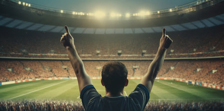 success fan sport people celebration event soccer fun football stadium. Generative AI.の素材