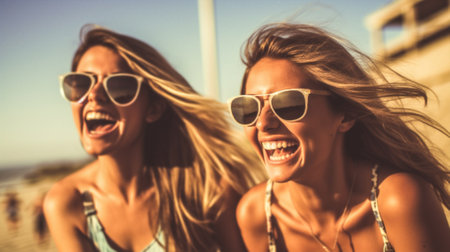 joy sunglasses lifestyle young friends summer fun happy beauty friendship. Generative AI.の素材