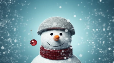 snowman new celebration winter snowfall snow year christmas background season white rime. Generative AI.の素材