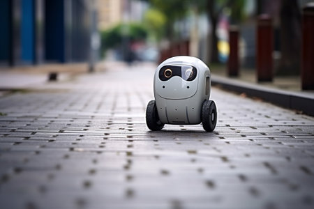 Robot vehicle tourism car street outdoor delivery automobile transportation smart technology auto travel tech electricityの素材