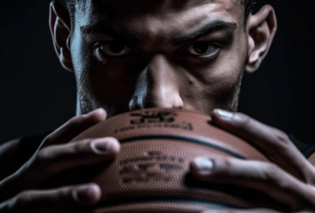 man sports player basketball ball athlete holding black professional orange person. Generative AI.の素材