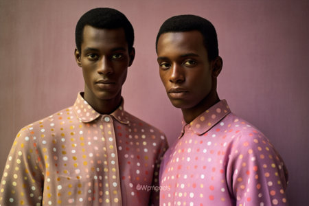 face man beauty young portrait masculinity dots purple skin polka looking fashion. Generative AI.の素材