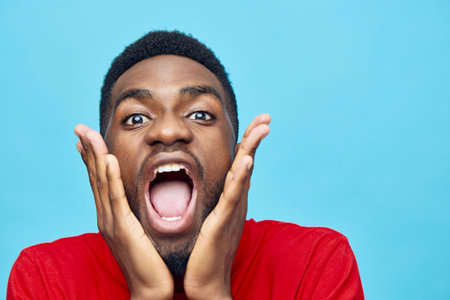 man american glasses background fashion african guy blue black portrait person american redの写真素材