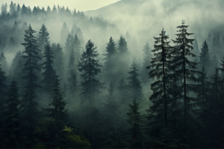 Mountain haze foggy landscape scenic fantasy trees travel mist hill fog forest sunrise morning natureの素材