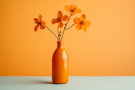 Flowers floral plant beauty vase nature orange bouquet summer decor still yellow backgroundの素材