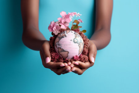 Eco pink blue earth concept environment ecology hand global world sphereの素材