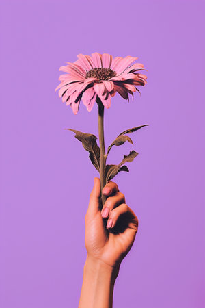 Hand copy trend neon flower love space floral valentine beauty daisy natureの素材