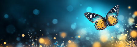 Flower summer insect nature bokeh butterfly blue garden spring plant yellowの素材