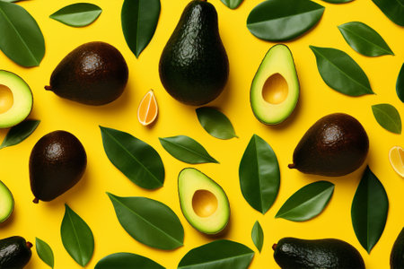 Healthy view fruit vegetarian background exotic green food avocado top pattern tropicalの素材