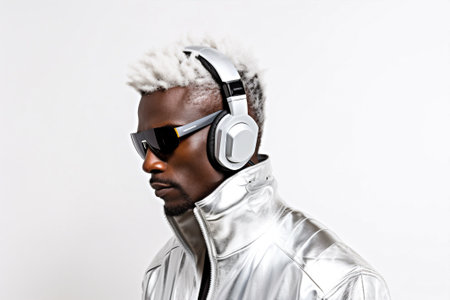 dj guy music black men adult headphones young lifestyle african portrait. Generative AI.の素材