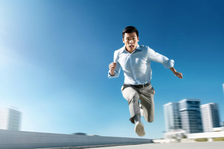 fit healthy lifestyle fitness athletic run exercise sport male person. Generative AI.の素材